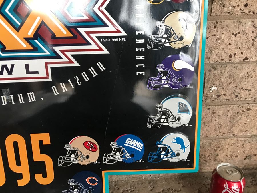 Vintage 1995 Miller Lite Beer NFL Football Super Bowl XXX Jan 28, 1996 Sun Devil Stadium, Arizona Official Bar Metal Litho Advertising Sign 2'7' X 3'1' [Photo 9]