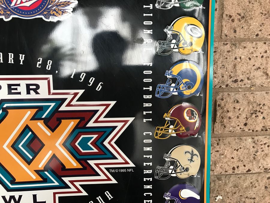Vintage 1995 Miller Lite Beer NFL Football Super Bowl XXX Jan 28, 1996 Sun Devil Stadium, Arizona Official Bar Metal Litho Advertising Sign 2'7' X 3'1' [Photo 8]