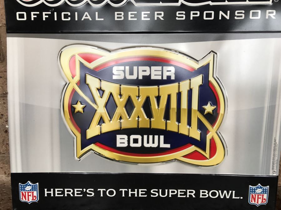 Vintage 2003 Coors Light Official Beer Sponsor NFL Football Super Bowl XXXVIII Here's To The Super Bowl Official Bar Metal Litho Advertising Sign 2'7' X 2'7' [Photo 4]