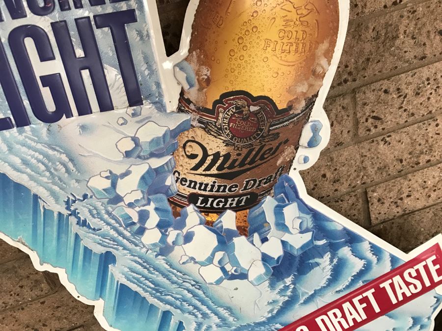 Vintage Miller Genuine Draft Light Big Draft Taste Official Bar Metal Litho Advertising Sign 3'6' X 3'6' [Photo 6]