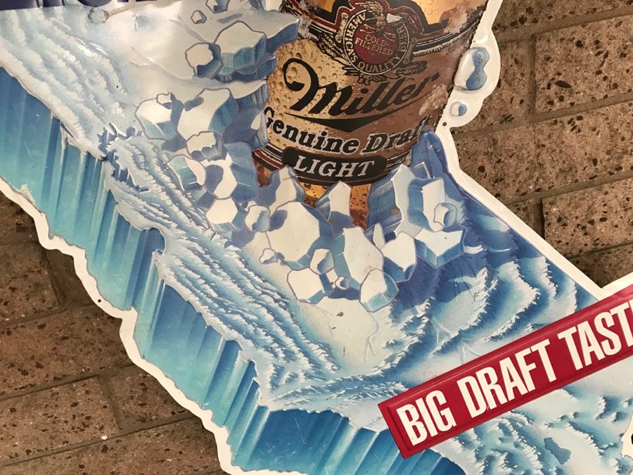 Vintage Miller Genuine Draft Light Big Draft Taste Official Bar Metal Litho Advertising Sign 3'6' X 3'6' [Photo 7]