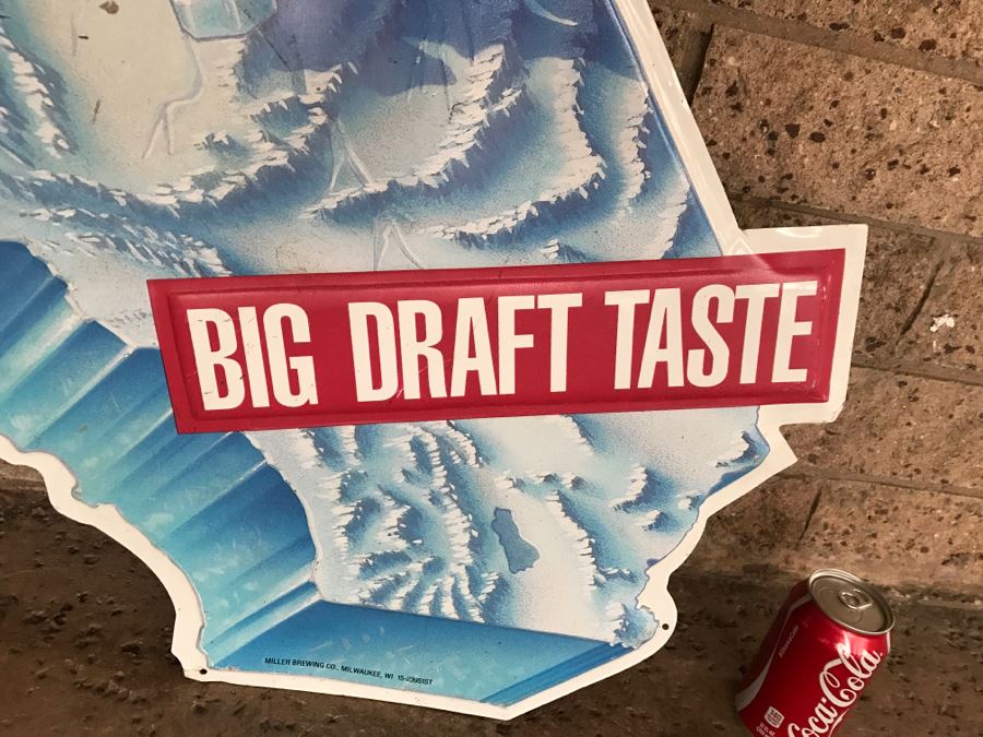 Vintage Miller Genuine Draft Light Big Draft Taste Official Bar Metal Litho Advertising Sign 3'6' X 3'6' [Photo 9]