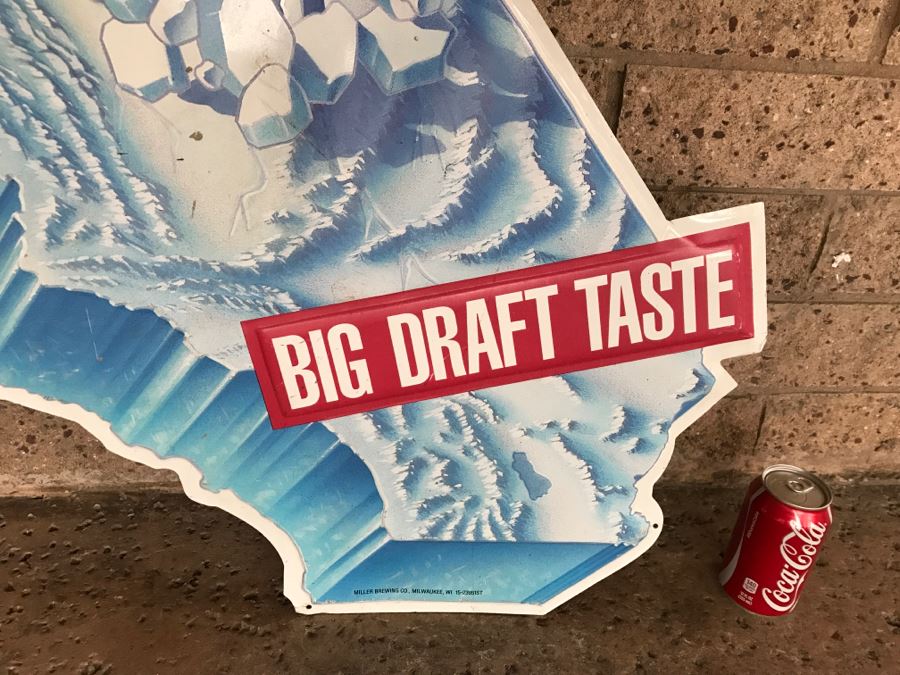 Vintage Miller Genuine Draft Light Big Draft Taste Official Bar Metal Litho Advertising Sign 3'6' X 3'6' [Photo 8]