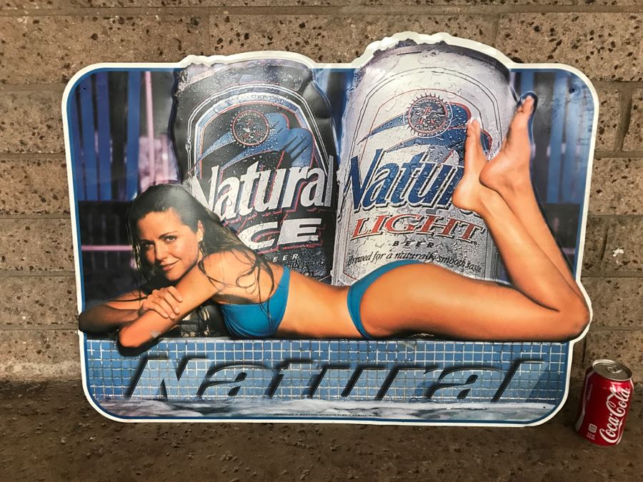 Vintage 1998 Natural Ice Beer Natural Light Beer Pin-Up Girl Official Bar Metal Litho Advertising Sign 2'8' X 2' [Photo 2]