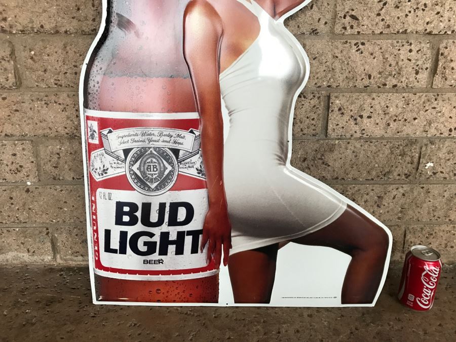 Vintage 1990 Bud Light Budweiser Pin-Up Girl Official Beer Sponsor NFL Football It's On Official Bar Metal Litho Advertising Sign 2'1' X 3' [Photo 6]