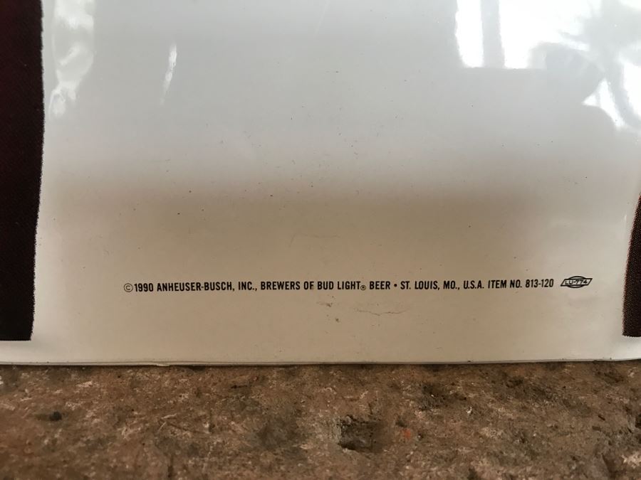 Vintage 1990 Bud Light Budweiser Pin-Up Girl Official Beer Sponsor NFL Football It's On Official Bar Metal Litho Advertising Sign 2'1' X 3' [Photo 8]
