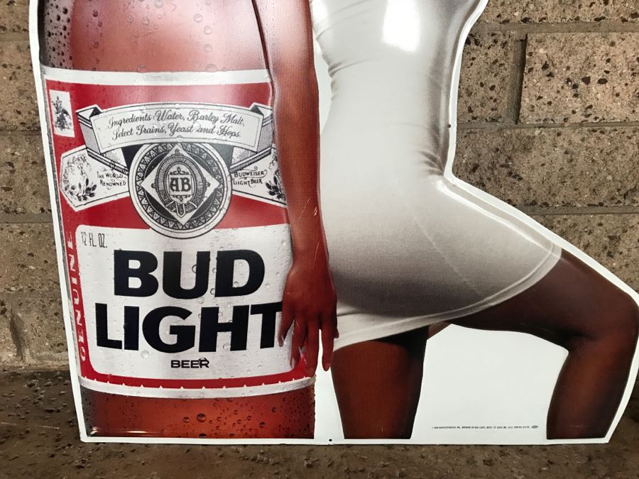 Vintage 1990 Bud Light Budweiser Pin-Up Girl Official Beer Sponsor NFL Football It's On Official Bar Metal Litho Advertising Sign 2'1' X 3' [Photo 7]