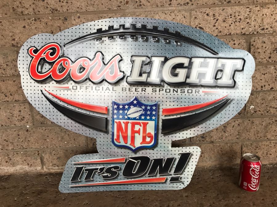 Vintage 2002 Coors Light Official Beer Sponsor NFL Football It's On Official Bar Metal Litho Advertising Sign 2'9' X 2'1' [Photo 1]