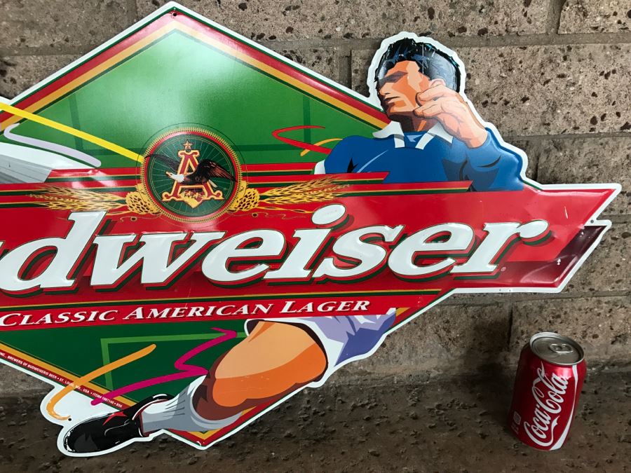 Vintage 1997 Budweiser Soccer Official Bar Metal Litho Advertising Sign 3' X 1'10' [Photo 4]