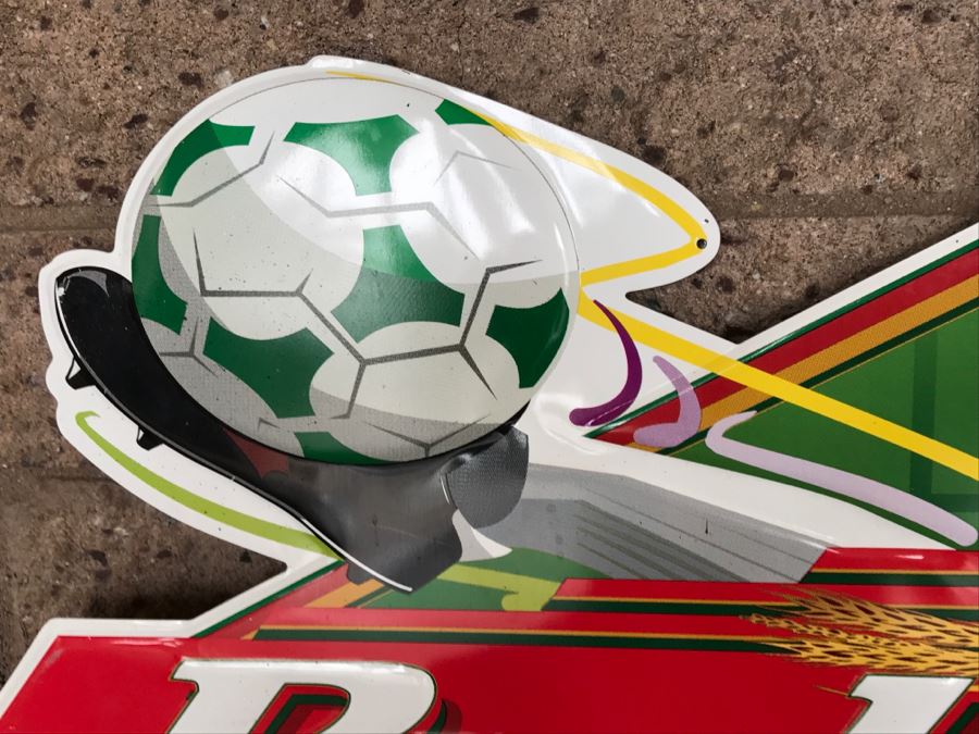 Vintage 1997 Budweiser Soccer Official Bar Metal Litho Advertising Sign 3' X 1'10' [Photo 7]