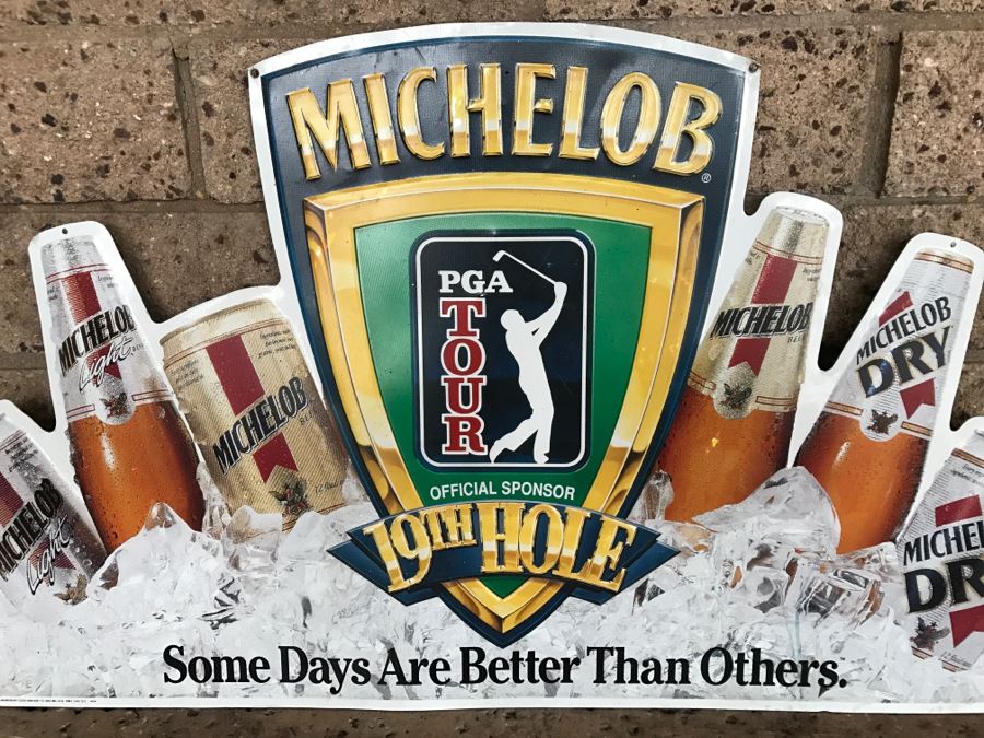 Vintage 1994 Michelob Beer PGA Tour Official Sponsor 19th Hole Some Days Are Better Than Others Official Bar Metal Litho Advertising Sign 2'9' X 1'6' [Photo 3]