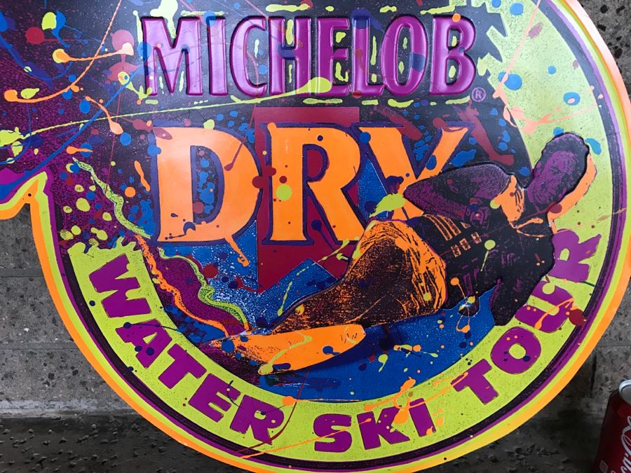 Vintage 1991 Michelob Dry Beer Water Ski Tour Official Bar Metal Litho Advertising Sign 2'5' X 2'1' [Photo 3]