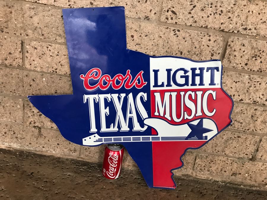 Vintage 1992 Coors Light Texas Music Beer Official Bar Metal Litho Advertising Sign 2'3' X 2' [Photo 1]