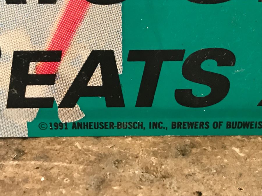 Vintage 1991 Bud Ski Team Budweiser Nothing Beats Skiing... Nothing Beats A Bud Beer Official Bar Metal Litho Advertising Sign 1'9' X 2'5' [Photo 7]