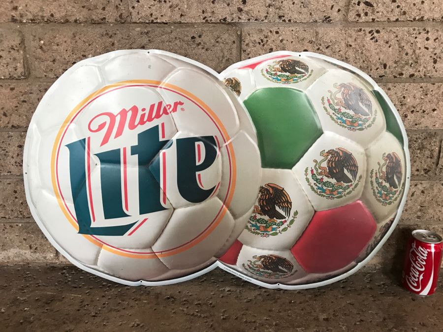 Vintage 1999 Miller Lite Mexico Soccer Bar Beer Official Bar Metal Litho Advertising Sign 2'7' X 1'8' [Photo 1]