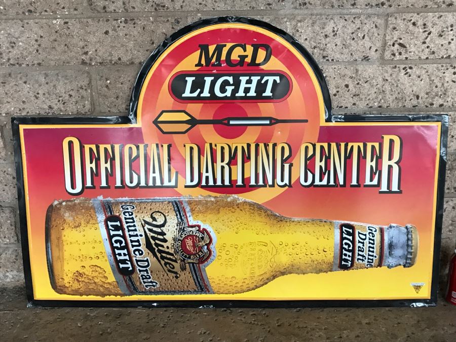 Vintage MGD Light Miller Genuine Draft Light Official Darting Center Beer Official Bar Metal Litho Advertising Sign 3'1' X 2'2' [Photo 2]