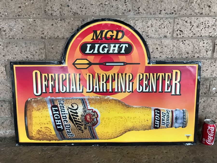 Vintage MGD Light Miller Genuine Draft Light Official Darting Center Beer Official Bar Metal Litho Advertising Sign 3'1' X 2'2' [Photo 1]
