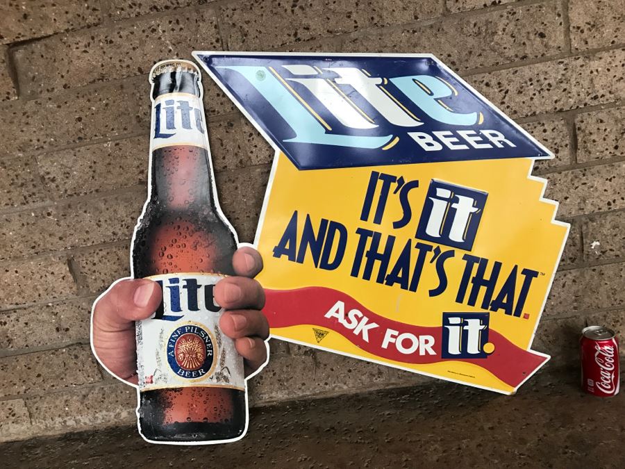 Vintage Miller Lite It's It And That's That Ask For It Beer Official Bar Metal Litho Advertising Sign 3'2' X 3' [Photo 2]
