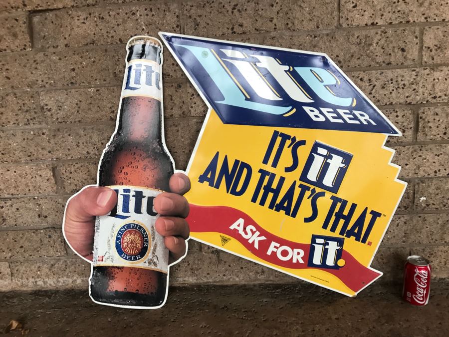 Vintage Miller Lite It's It And That's That Ask For It Beer Official Bar Metal Litho Advertising Sign 3'2' X 3' [Photo 1]