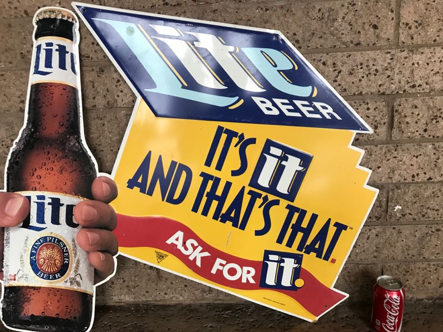 Vintage Miller Lite It's It And That's That Ask For It Beer Official Bar Metal Litho Advertising Sign 3'2' X 3' [Photo 4]