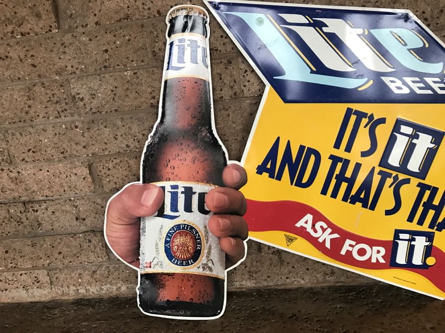 Vintage Miller Lite It's It And That's That Ask For It Beer Official Bar Metal Litho Advertising Sign 3'2' X 3' [Photo 3]