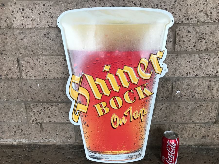 Vintage Shiner Bock On Tap Beer Official Bar Metal Litho Advertising Sign 1'6' X 2' [Photo 1]