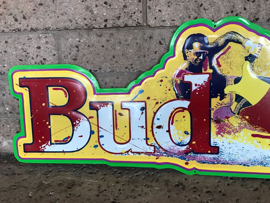 Vintage 1992 Bud Budweiser Beer Jet Ski Official Bar Metal Litho Advertising Sign 3' X 1'2' [Photo 4]