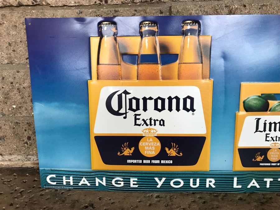 Vintage Corona Extra Beer Change Your Lattitude Official Bar Metal Litho Advertising Sign 2' X 1'1' [Photo 3]