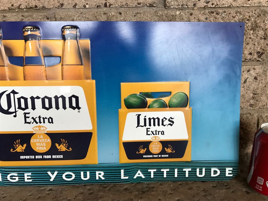 Vintage Corona Extra Beer Change Your Lattitude Official Bar Metal Litho Advertising Sign 2' X 1'1' [Photo 4]
