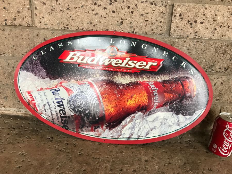 Vintage 1997 Budweiser King Of Beers Classic Longnecks Official Bar Metal Litho Advertising Sign 1'2.5' X 2'1' [Photo 4]