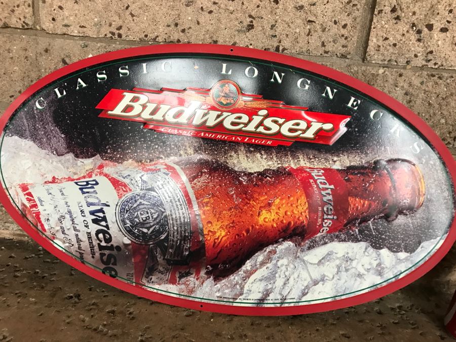 Vintage 1997 Budweiser King Of Beers Classic Longnecks Official Bar Metal Litho Advertising Sign 1'2.5' X 2'1' [Photo 3]