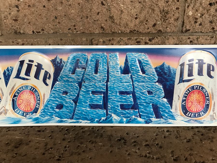 Vintage Miller Lite Cold Beer Official Bar Metal Litho Advertising