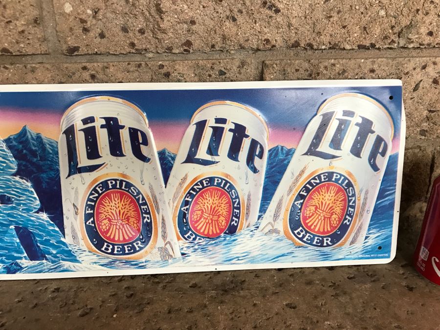 Vintage Miller Lite Cold Beer Official Bar Metal Litho Advertising Sign 3'4.5' X 9' [Photo 4]
