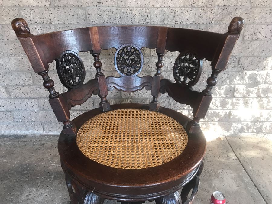Dutch Colonial Burgermeister Chair Cane Seat - Seat Rotates 360Deg - Estimate $800-$1,200 [Photo 3]