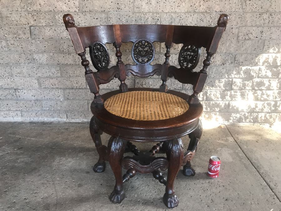 Dutch Colonial Burgermeister Chair Cane Seat - Seat Rotates 360Deg - Estimate $800-$1,200 [Photo 2]