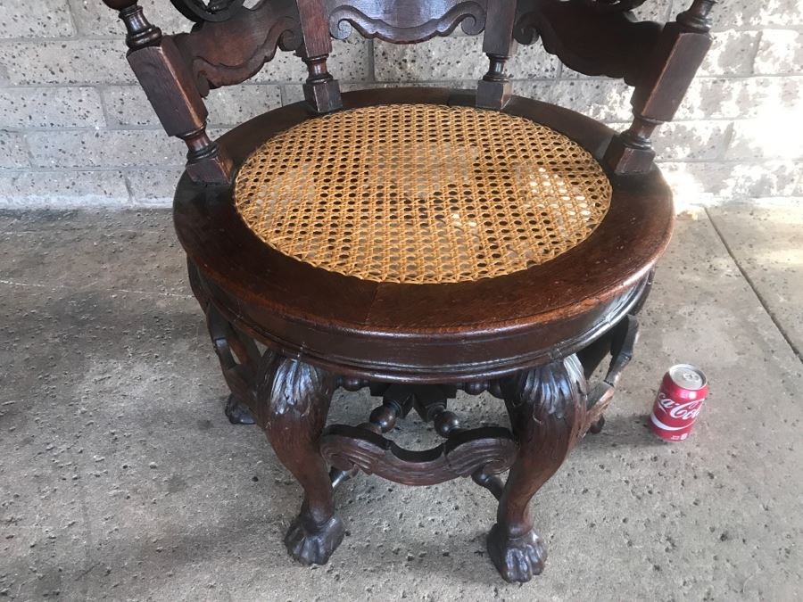 Dutch Colonial Burgermeister Chair Cane Seat - Seat Rotates 360Deg - Estimate $800-$1,200 [Photo 4]