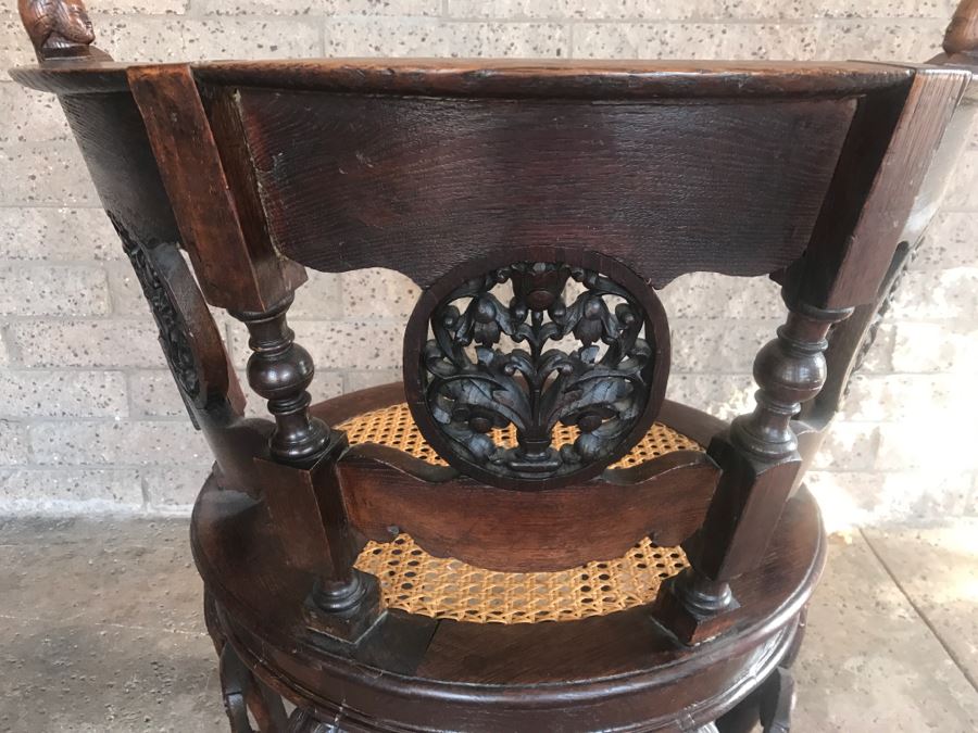 Dutch Colonial Burgermeister Chair Cane Seat - Seat Rotates 360Deg - Estimate $800-$1,200 [Photo 18]