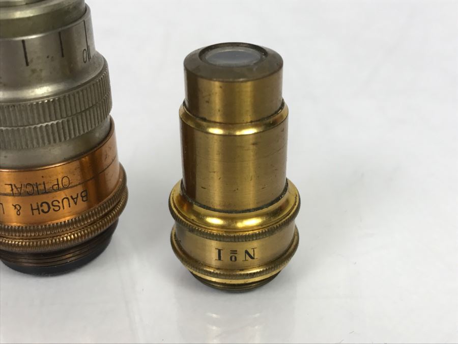 (7) Vintage Microscope Objective Lenses Including Brass Antique Ernst Leitz Wetzlar Lenses