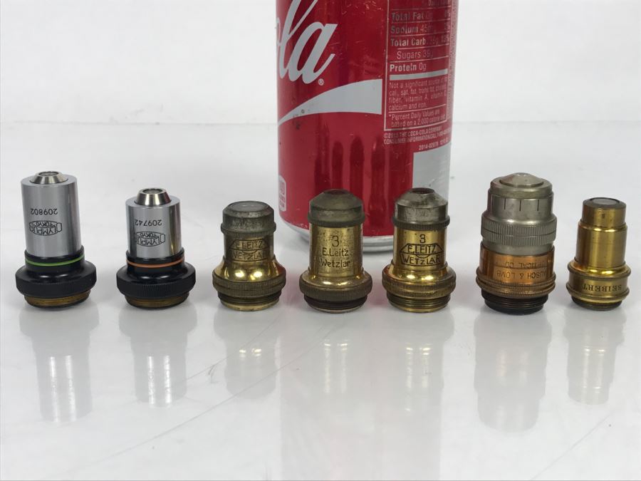 (7) Vintage Microscope Objective Lenses Including Brass Antique Ernst Leitz Wetzlar Lenses, Baush & Lomb, Seibert And Olympus Tokyo [Photo 2]