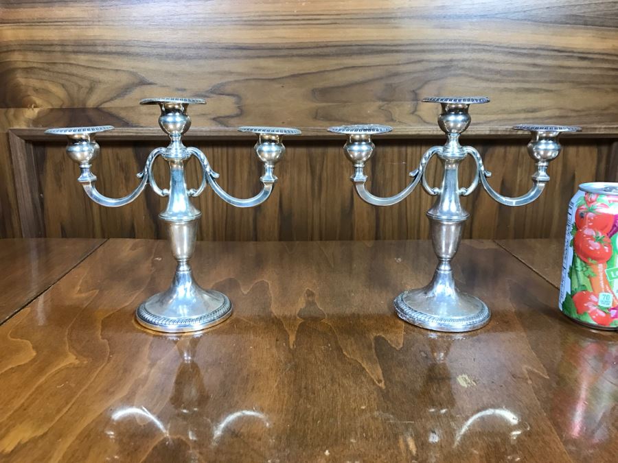 Pair Of Sterling Silver Weighted 3-Tier Candelabras