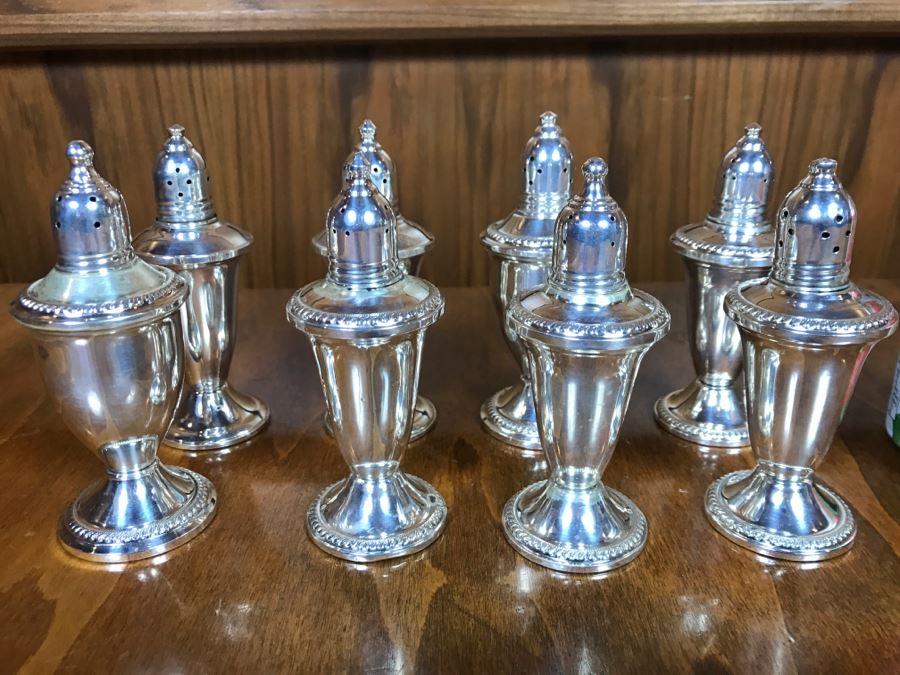 Set Of (8) Sterling Silver Weighted Salt And Pepper Shakers Duchin Creations [Photo 1]