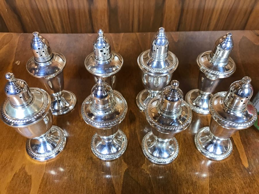 Set Of (8) Sterling Silver Weighted Salt And Pepper Shakers Duchin Creations [Photo 3]