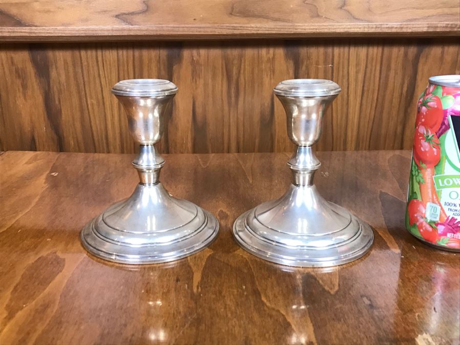 Pair Of Sterling Silver Weighted Candle Holders AMC [Photo 2]