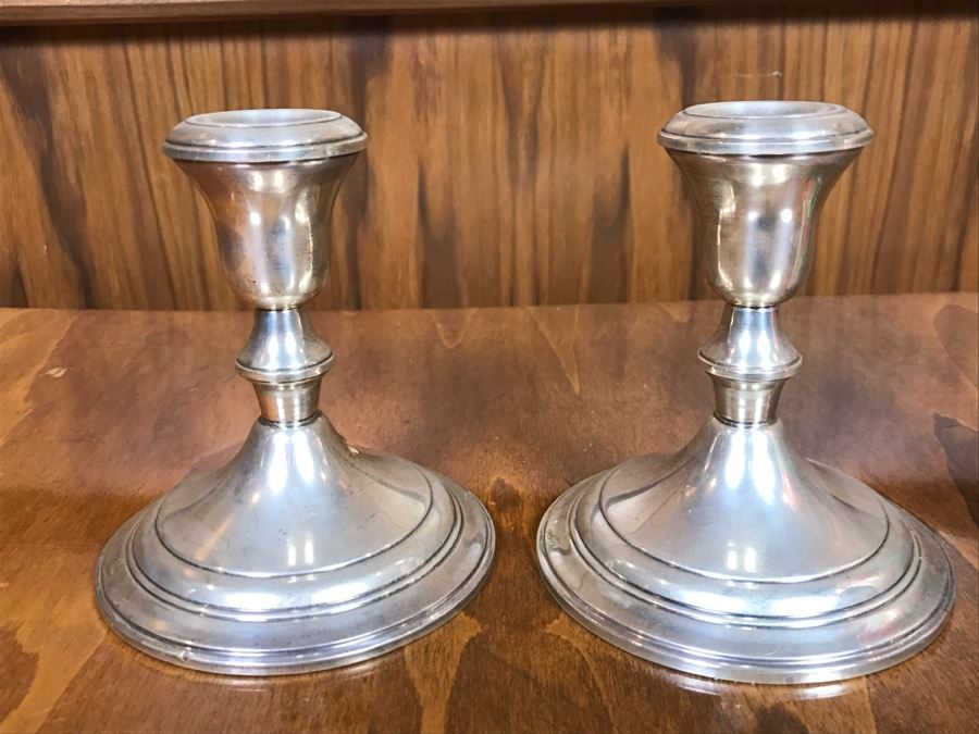 Pair Of Sterling Silver Weighted Candle Holders AMC [Photo 3]