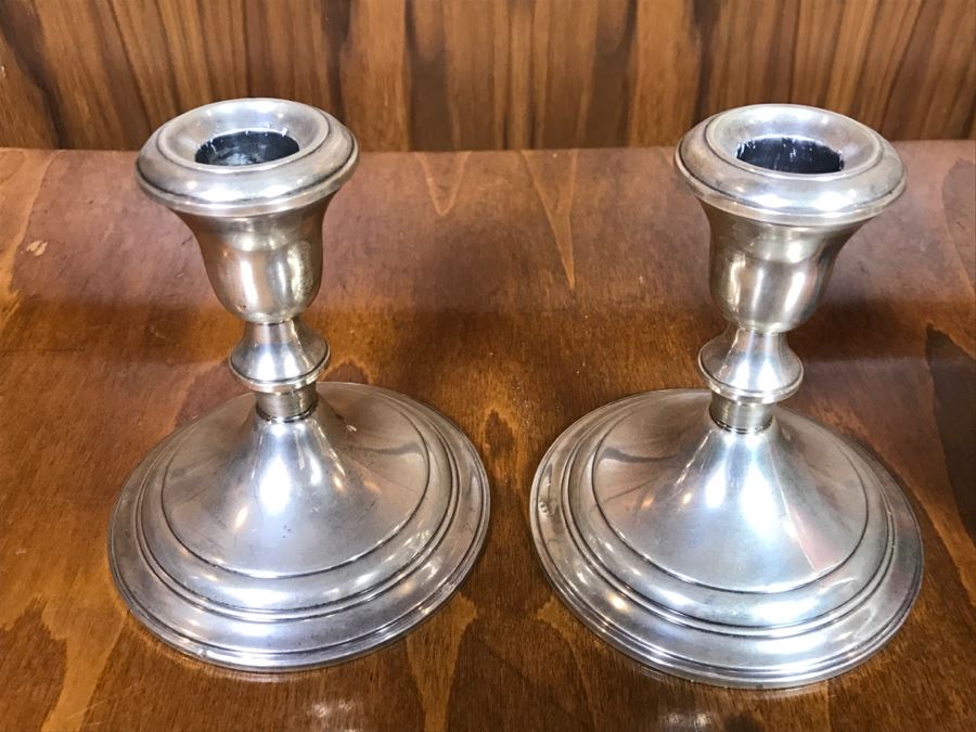 Pair Of Sterling Silver Weighted Candle Holders AMC