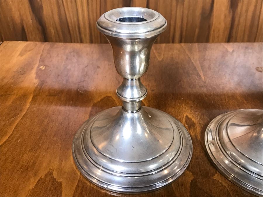 Pair Of Sterling Silver Weighted Candle Holders AMC