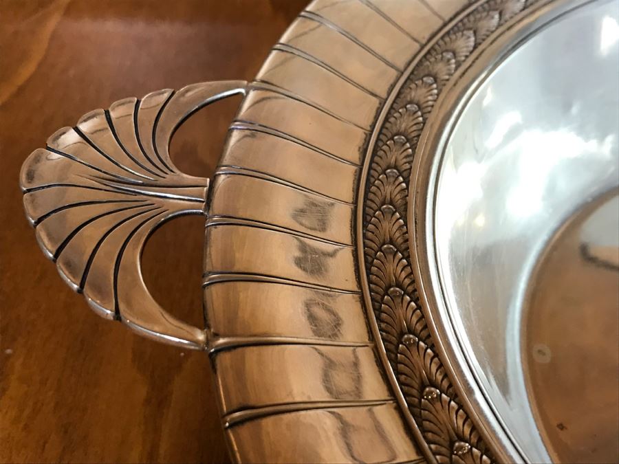 Large Sterling Silver Monogramed Bowl With Chased Design And Handles 452g [Photo 7]