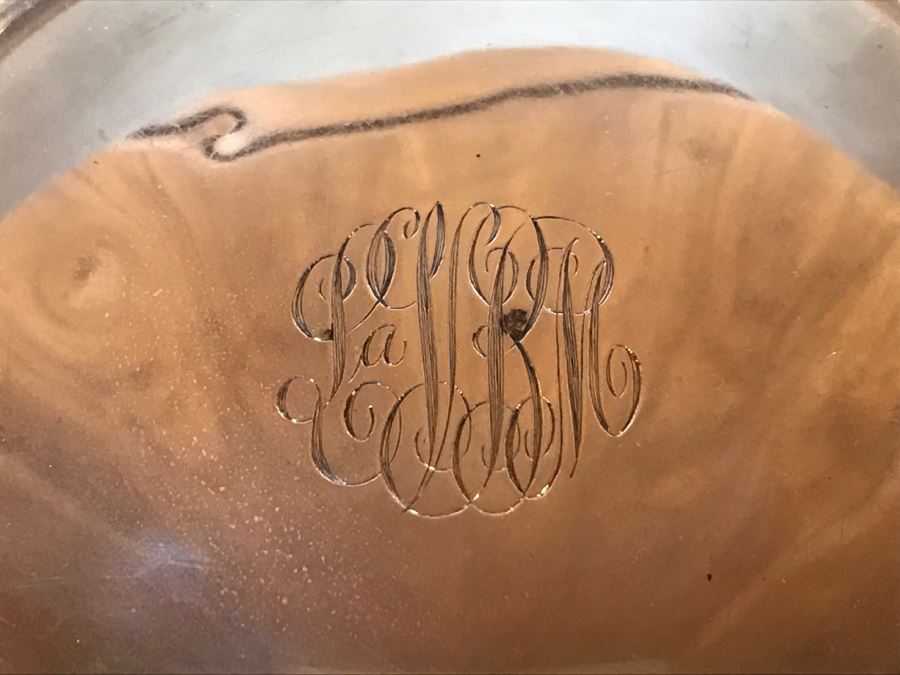 Large Sterling Silver Monogramed Bowl With Chased Design And Handles 452g [Photo 5]