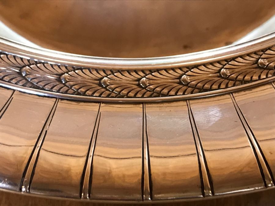 Large Sterling Silver Monogramed Bowl With Chased Design And Handles 452g [Photo 6]