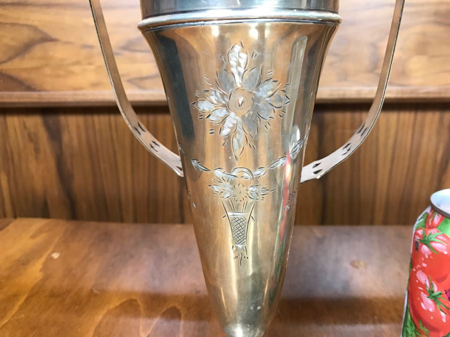 Sterling Silver Weighted Basket Vase With Handle And Chased Design [Photo 6]